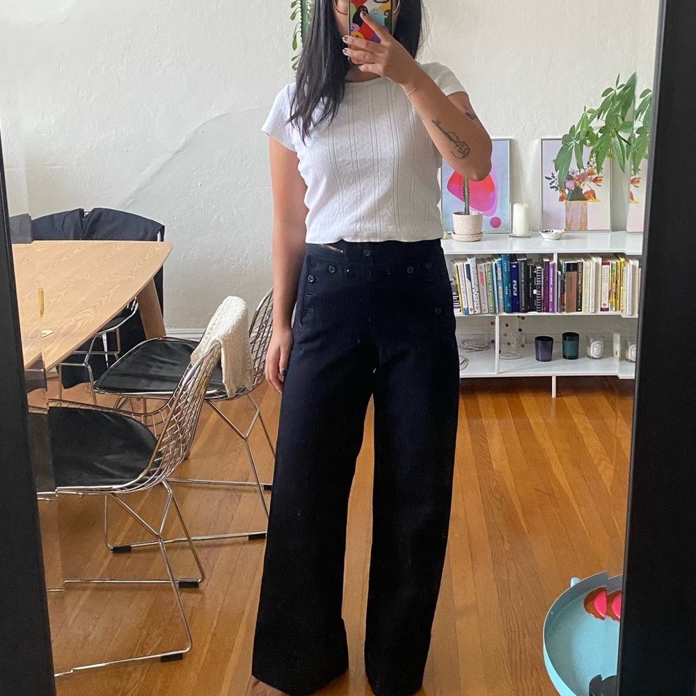 vintage navy blue wool sailor pants